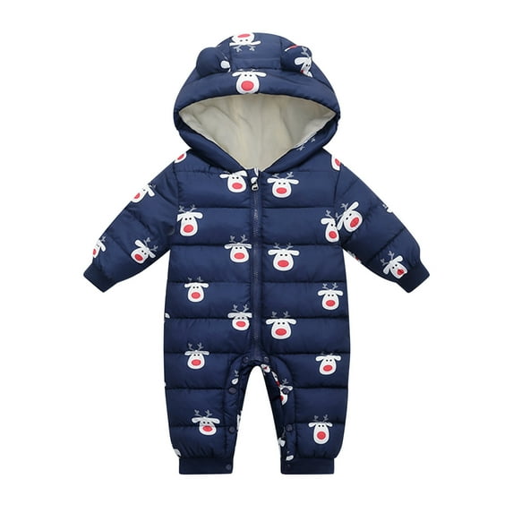 Bjutir Baby Boys Girls Romper Down Coat Outwear Jacket Hooded Snowsuit Warm Jumpsuit Navy Size 3-6 Months