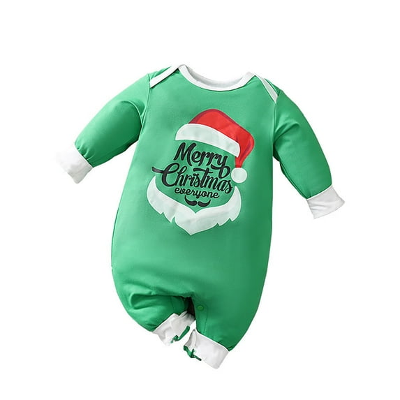 Bjutir Baby Girl Boy Christmas Romper Long Sleeve Crew Neck Jumpsuit Fashion Casual Kids Xmas Clothes Green Size 12-18 Months