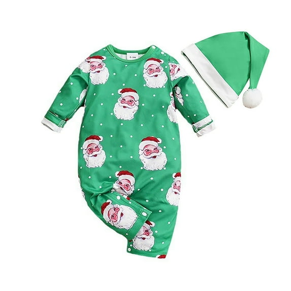 Bjutir Baby Girl Boy Christmas Romper Long Sleeve Crew Neck Jumpsuit Fashion Casual Kids Xmas Clothes Green Size 9-12 Months