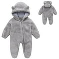 thumbnail image 1 of Bjutir Baby Girl Boy Cute Solid Long Sleeves Cartoon Ear Footed Hooded Zipper Romper Warm Jumpsuit Outfits, 1 of 6