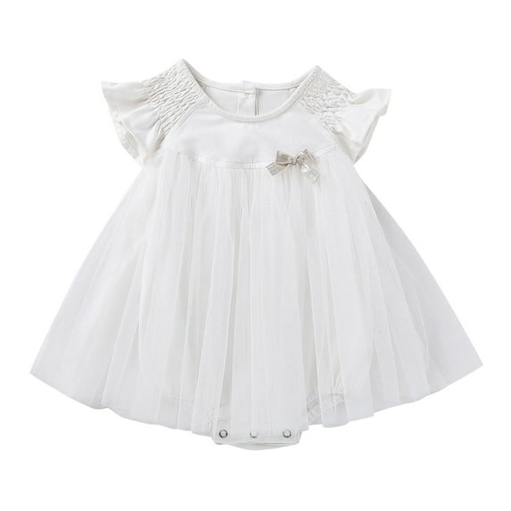 Bjutir Baby Girls Long Ruffled Sleeve Solid Tulle Dress Romper Outfit Clothes For 6-9 Months