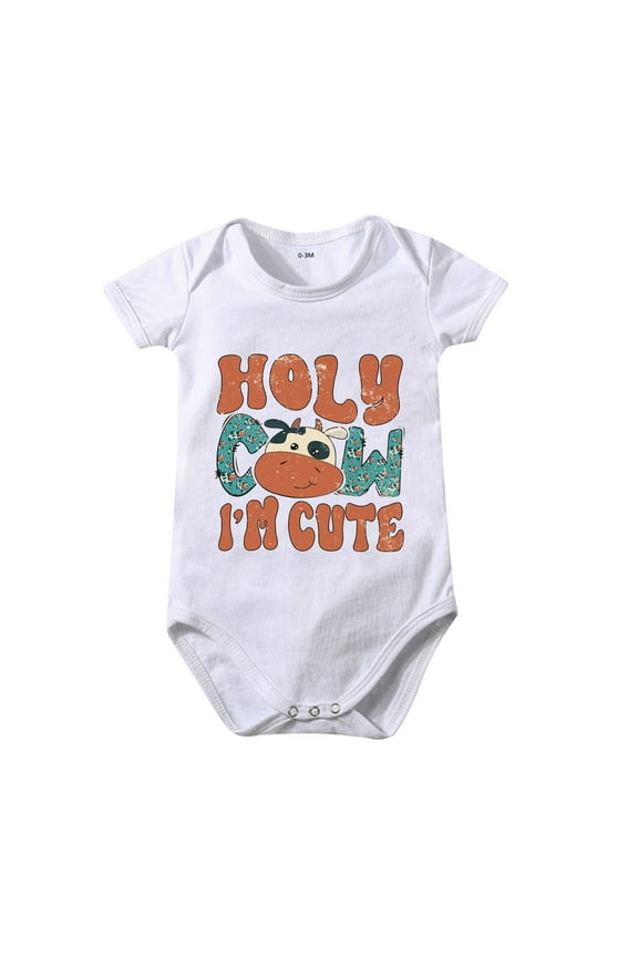 Baby Infant Romper Boys And Girls Holy Cow Im Cute Cartoon Print Short Sleeved Crawl Clothes 1 To 10 Years Old Children 6-12 Months