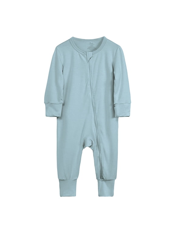 Baby Toddler Bodysuit Cotton Rompers Footless Pajamas Zipper Long Sleeve Sleeper Jumpsuit Light Blue 0-3 Months