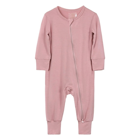 Bjutir Baby Toddler Bodysuit Cotton Rompers Footless Pajamas Zipper Long Sleeve Sleeper Jumpsuit Pink 12-18 Months