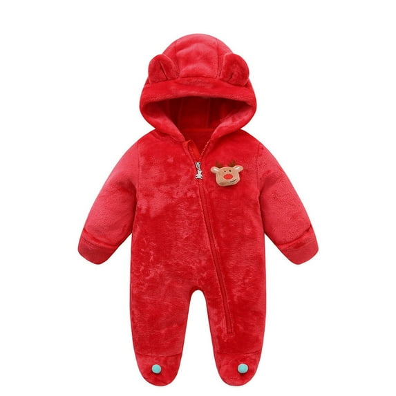 Bjutir Baby Toddler Boys Girls Jumpsuit Christmas Snowsuit Romper Warm Coat Red Size 9-12 Months