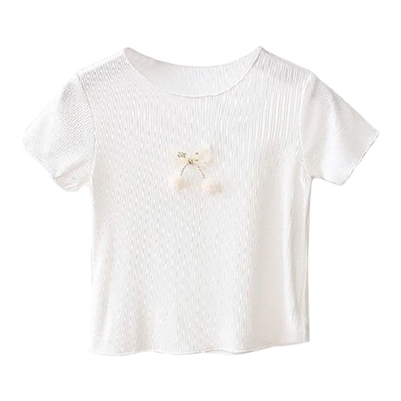 Bjutir Baby Toddler Girls Tops Children Summer T Shirt Short Sleeve Round Neck Solid Color Top Casual Going For 3-4 Years