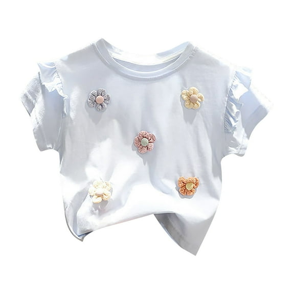 Bjutir Baby Toddler Girls Tops Summer Clothes Short Sleeve Rainbow Flower Pattern T Shirt Thin Style Round Neck Short Sleeve Cotton Casual Going Out For 18-24 Months