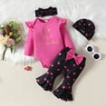 thumbnail image 1 of Bjutir Baby Toddler Valentines Day Outfit Girls Long Sleeve Romper Bodysuit Heart Prints Bell Bottoms Pants Outfits For 6M, 1 of 1