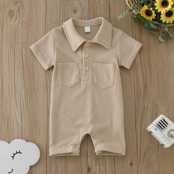 Bjutir Bodysuit For Infant Baby Boys Girls Short Sleeve Solid Pullover Romper Gentleman Jumpsuit 6-12 Months