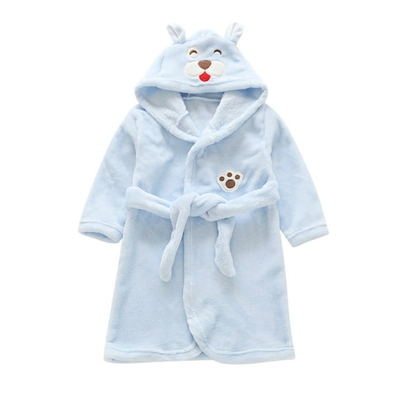 Bjutir Boy Pajamas Bathrobes Kids Baby Cartoon Flannel Hooded Night-Robe Girls Warm Toddler Girls Coat Jacket Long Sleeve Crew Neck Cute Print Boys Sleepwear,Blue,3-4 Years