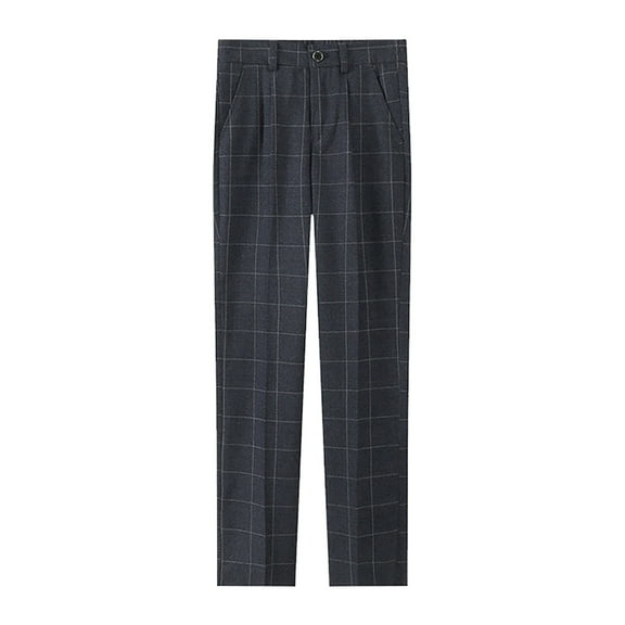 Bjutir Boy Pants Plaid Flat Front Dress Adjustable Waist School Outfits Kids Trousers,Grey,7-8 Years