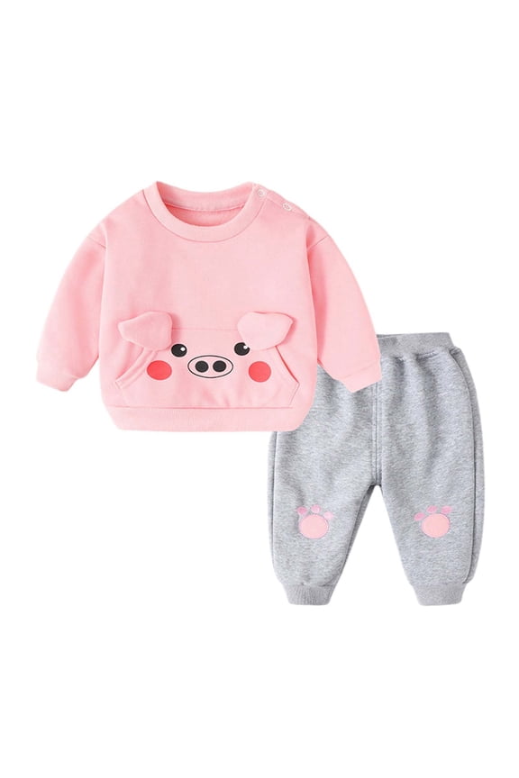 Boys Girls Outfit Set 2 Pcs Pullover Hoodie Sweat Suit Long Sleeve Tops With Elastic Waist Shorts Outfit Set Pink Size 18-24 Months
