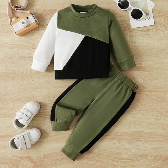 Bjutir Boys Long Sleeve Color Matching Pullover Sweatshirt Tops Pants Outfits