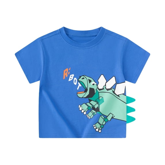Bjutir Boys Shirts Summer Dinosaur Print Short Sleeve Crew Neck Tops Casual Boy T-Shirt Size 18-24 Months Blue