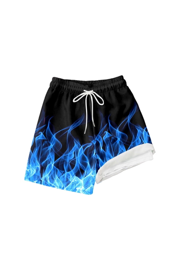 Boys Swim Trunks With Compression Liner Casual Breathable Print Swim Short For Boy Summer Swimsuit Blue Size 14-16 Years