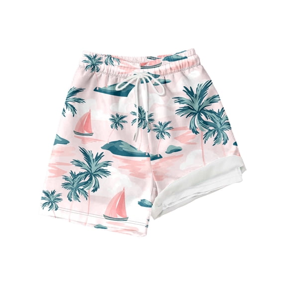 Bjutir Boys Swim Trunks With Compression Liner Dry Quick Stretch Boy Swimwear Swim Shorts Light Pink Size 7-8 Years