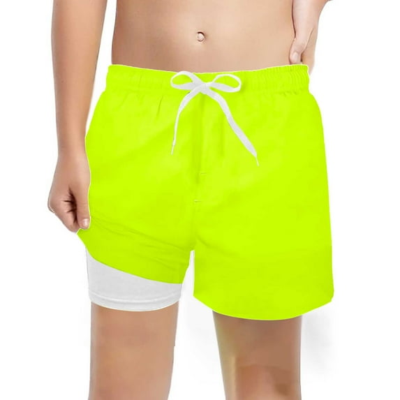 Bjutir Boys Swim Trunks With Compression Liner Solid Color Breathable Swim Shorts With Drawstring Boy Swimwear Yellow Size 5-6 Years