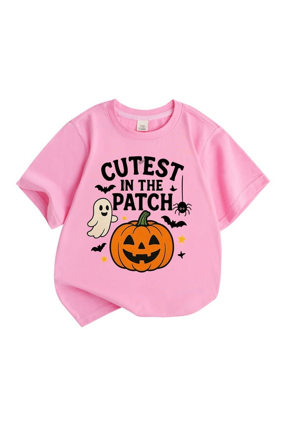Boys Tops Halloween Pumpkin Kids Short Sleeve T Shirt Casual Fashion Tee For Girls Comfortable Blend Crew Neck Cute Print Boy Shirts,Pink,4-5 Years