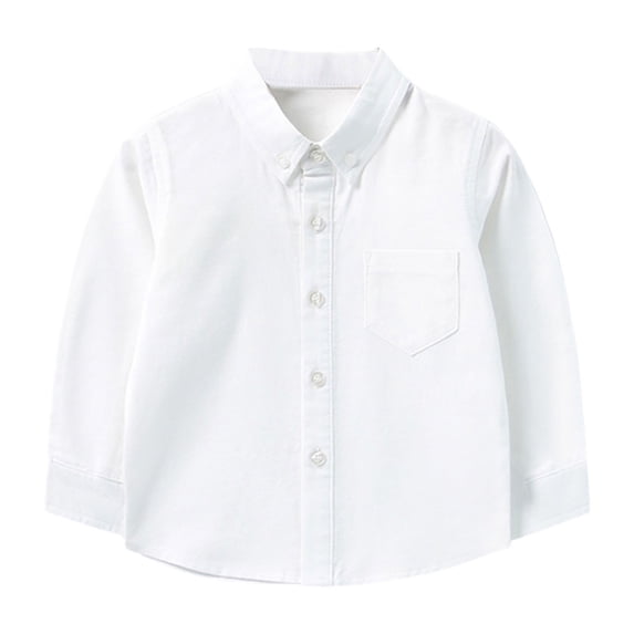 Bjutir Boys Tops Kids Toddler Baby Button Down Western Outfit Toddler Solid Long Sleeve Long Sleeve Crew Neck Cute Print Boy Shirts,White,6-7 Years