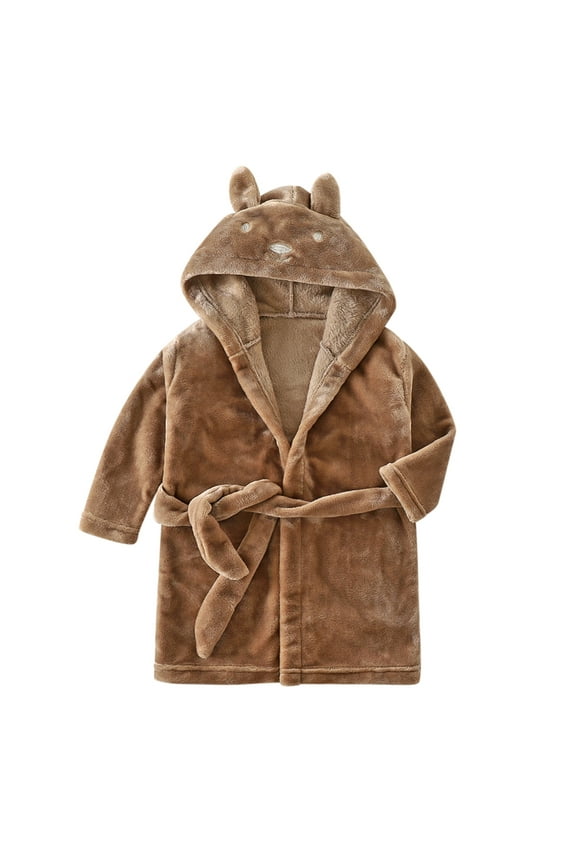 Cartoon Print Robe For Boys Towel Bathrobe Soft Kids Pajamas Warm Robe Sleepwear Girls Flannel Hooded Robe