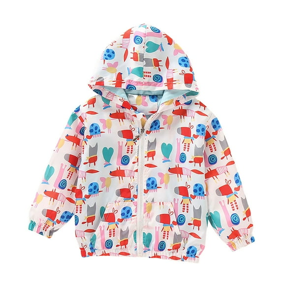 Bjutir Children Fashion Cute Print Hooded Long Sleeve Hacket Zipper Hooded Windproof Coat Windbreaker Light Pink 18-24 Months