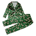 thumbnail image 1 of Bjutir Christmas Family Pajamas Matching Sets Toddler Boy Girl Xmas Pajamas Silk Satin Print Lapel Long Sleeve Sleepwear Casual Fashion Winter Nightwear Outfit,Green,Size 7-8 Years, 1 of 8