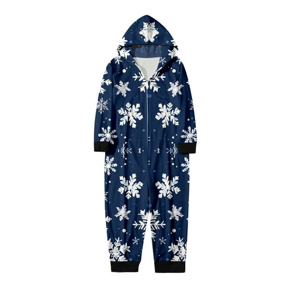 Bjutir Christmas Pajamas For Family Boys Girls Christmas Pajamas Long Sleeve Snowflake Print Onesie With Hooded Fall Winter Sleepwear,Blue,Size 4-5 Years