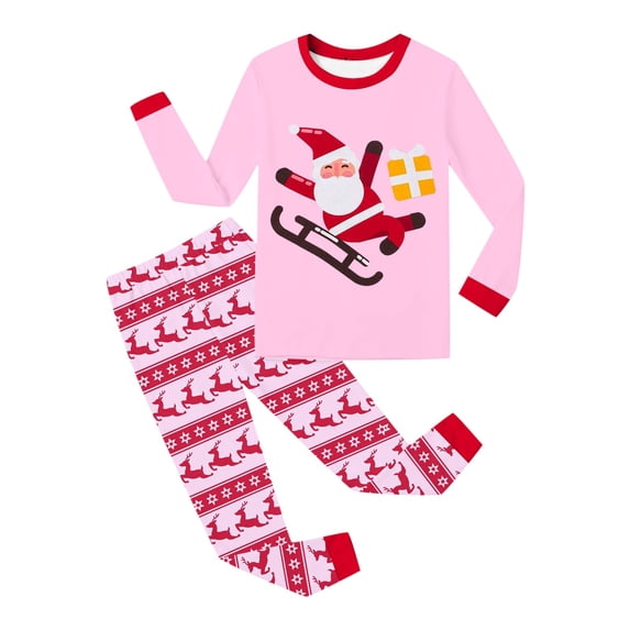 Bjutir Christmas Pajamas Set For Girls Santa Claus Print Crewneck Tops And Pants Pjs Set Cozy Bedtime Wear Long Sleeve Outfits Size 2-10 Years, Pink