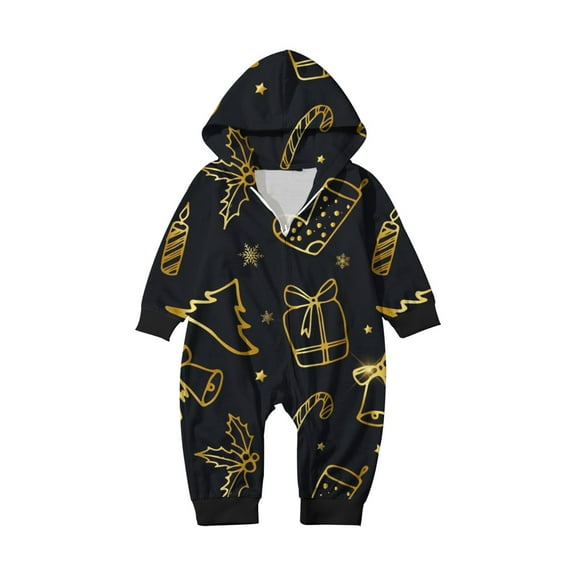 Bjutir Christmas Pjs For Family Christmas Print Baby Onesie Pajamas Long Sleeve Hooded Warm Soft Winter Sleepwear,Gold,Size 3-6 Months