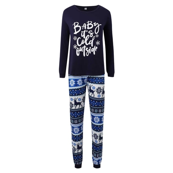 Bjutir Christmas Pjs For Family Christmas Women Pajamas Set Printed Crew Neck Long Sleeve Top With Trousers Sleepwear,Blue,Size Xxl