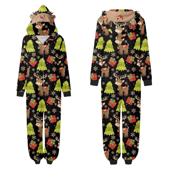 Bjutir Christmas Pjs For Family Womens Christmas Pajamas Onesie Long Sleeve Print Winter Homewear With Zipper,Mint Green,Size M