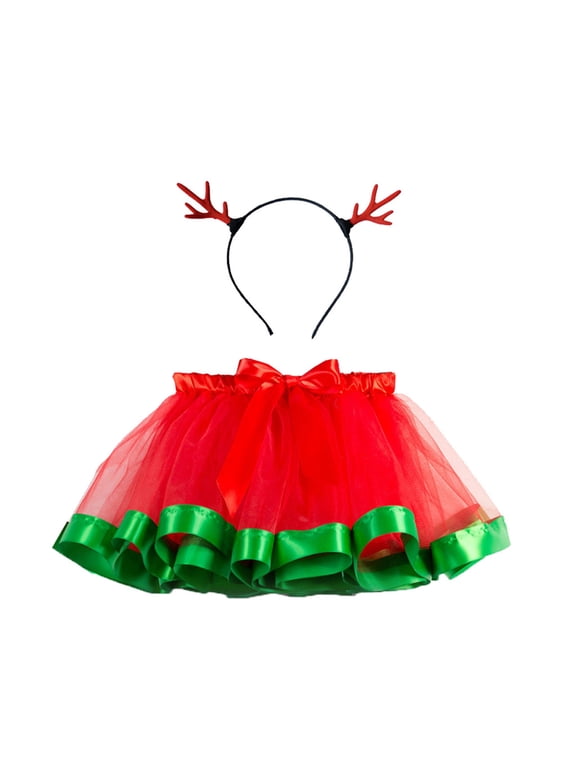 Christmas Skirt For Girls Colorful Print Elastic Waist Bottom Soft Ruffled Skirt For Daily Wear, Size 2-11 Years, Red