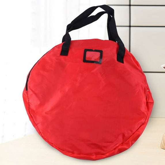 Bjutir Christmas Wreath Storage Container Red Round Christmas Ornament Storage Bag With Handle Zippers Large Container Christmas Decorations Storage Bags 20*90Cm