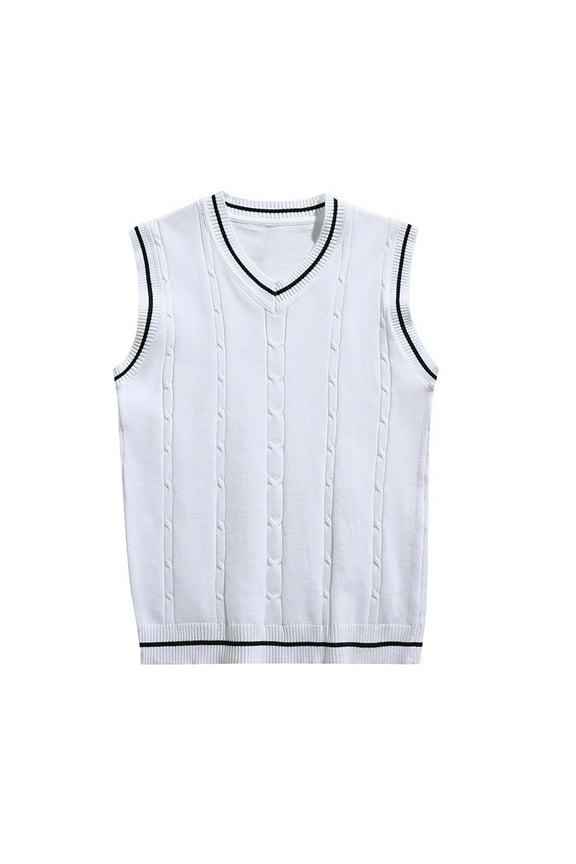 Coats For Mens Sleeveless Sweater Vest Striped Trim V Neck Pullover Vest