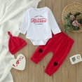 thumbnail image 1 of Bjutir Cute Toddler Baby Bodysuits Set Boys Girls Valentine'S Day Long Sleeve Letter Printed Romper Bodysuits Pants Hat Outfits For 3 Months, 1 of 7