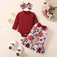 thumbnail image 1 of Bjutir Cute Toddler Baby Bodysuits Set Girls Long Sleeve Ribbed Romper Bodysuit Floral Printed Bell Bottoms Pants Headbands Outfits For 12 Months, 1 of 8