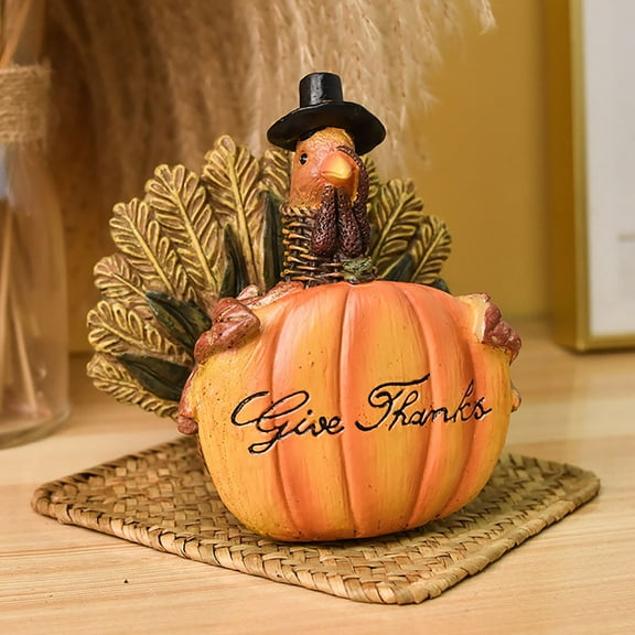 Bjutir Decorations Ornament Thanksgiving Day Pumpkin Turkey Statues Resin Figurines Ornament Autumn Fall Dining Tablet Decoration Christmas Pumpkin Turkey Resin Statue