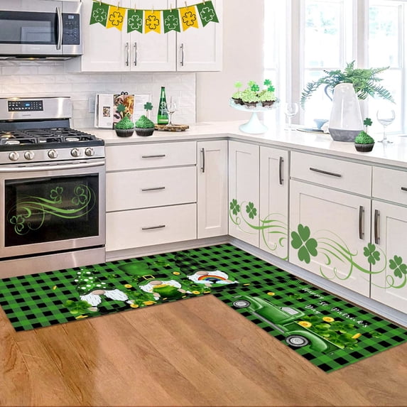 Bjutir Doormat St. Day Kitchen Rug Set Of 2 Buffalo Plaid Truck Non Slip Comfortable Washable Floor Mats Rubber Mats For Kitchen Sink Front Set Of 2