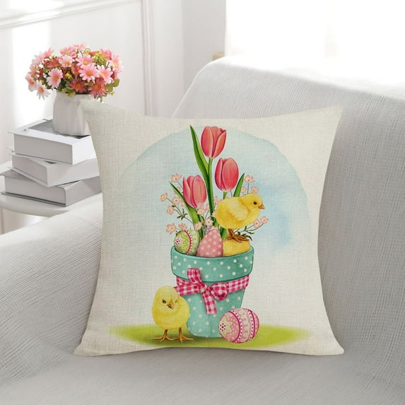 Bjutir Easter Cartoon Pillow Linen Pillow Cover Bedroom Sofa Headboard Pillow Cover