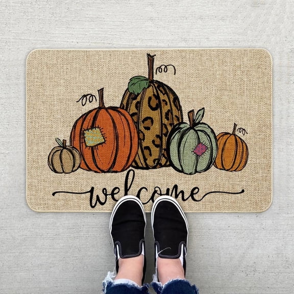 Bjutir Fall Door Mat Decoration Welcome Door Mat Pumpkin Floor Mat Seasonal Thanksgiving Indoor Outdoor Entrance Mat Decor Floor Mat