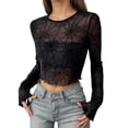 thumbnail image 1 of Bjutir Fall Sheer Shirt For Women Long Sleeve Spider Web Print Tunic Crop Tops Elegance Daily Crewneck Shirts Size S-Xxl Black, 1 of 4
