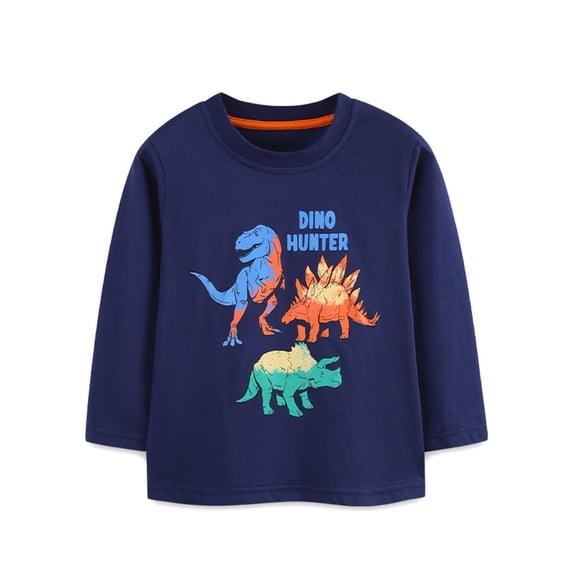 Bjutir Fall Shirts For Boys Long Sleeve Dinosaur Print Pullover Tops Trendy Holiday Wear Tshirts Size 2-8 Years