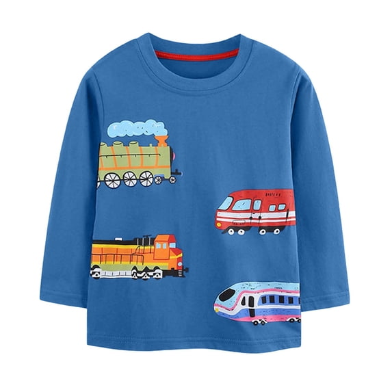 Bjutir Fall T Shirts For Boys Toddler Cartoon Car Print Long Sleeve Crew Neck Tops Comfort Soft Kids Daily Wear Tees Size 12 Months-7 Years
