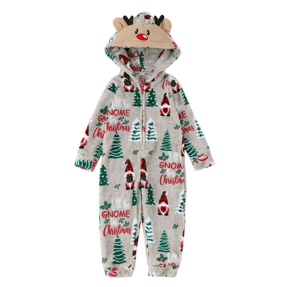 Bjutir Family Christmas Pajamas Matching Sets 2025 Baby Christmas Print Long Sleeve Hooded Jumpsuit Pajamas Warm Soft Winter Loungewear,Grey,Size 0-3 Months