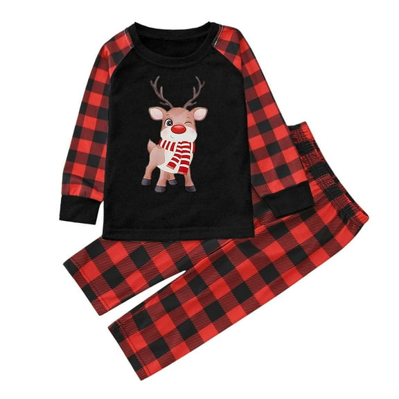 Bjutir Family Christmas Pajamas Matching Sets Toddler Boy Girl Christmas Pajamas Set Long Sleeve Tops With Plaid Pants Loungewear,Red,Size 6-7 Years