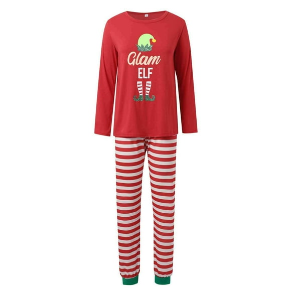Bjutir Family Matching Christmas Pajamas Womens Christmas Pajamas Set Printed Long Sleeve Top With Stripe Trousers Two Piece Set Sleepwear,Red,Size L