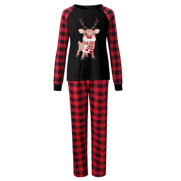 Bjutir Family Pajamas Matching Sets Womens Christmas Pajamas Set Long Sleeve Tops With Plaid Pants Loungewear,Red,Size S