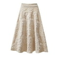 thumbnail image 1 of Bjutir Fashion Skirt For Womens Flower Jacquard High Waist Skirt Midi Swing Skirt Beige, 1 of 3