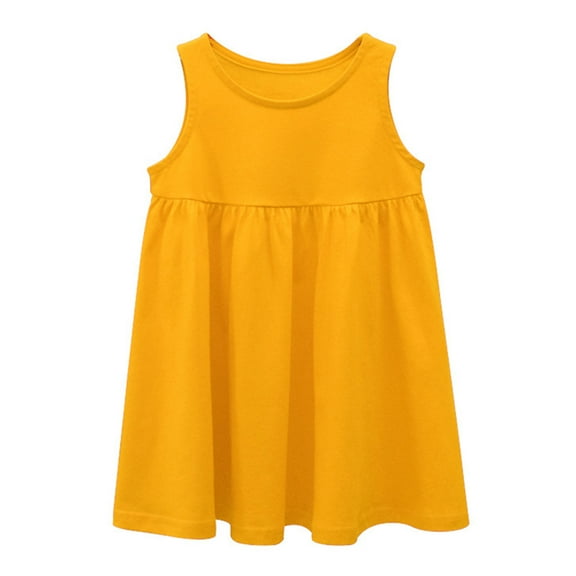 Bjutir Girl Dress Toddler Kids Baby Sleeveless Casual A Line Twirly Skater For School Party Princess Long Sleeve Crew Neck Cute Print Girls Dresses,Yellow,18-24 Months