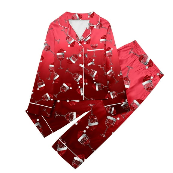 Bjutir Girl Pajamas Christmas Print Long Sleeve Trousers Cardigan Pyjamas Two Sets Long Sleeve Crew Neck Cute Print Kids Sleepwear,Red,3-4 Years